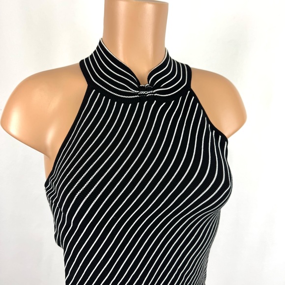 White House Black Market Women’s M Black White Striped High Neck Tank Top Shirt - Picture 2 of 11